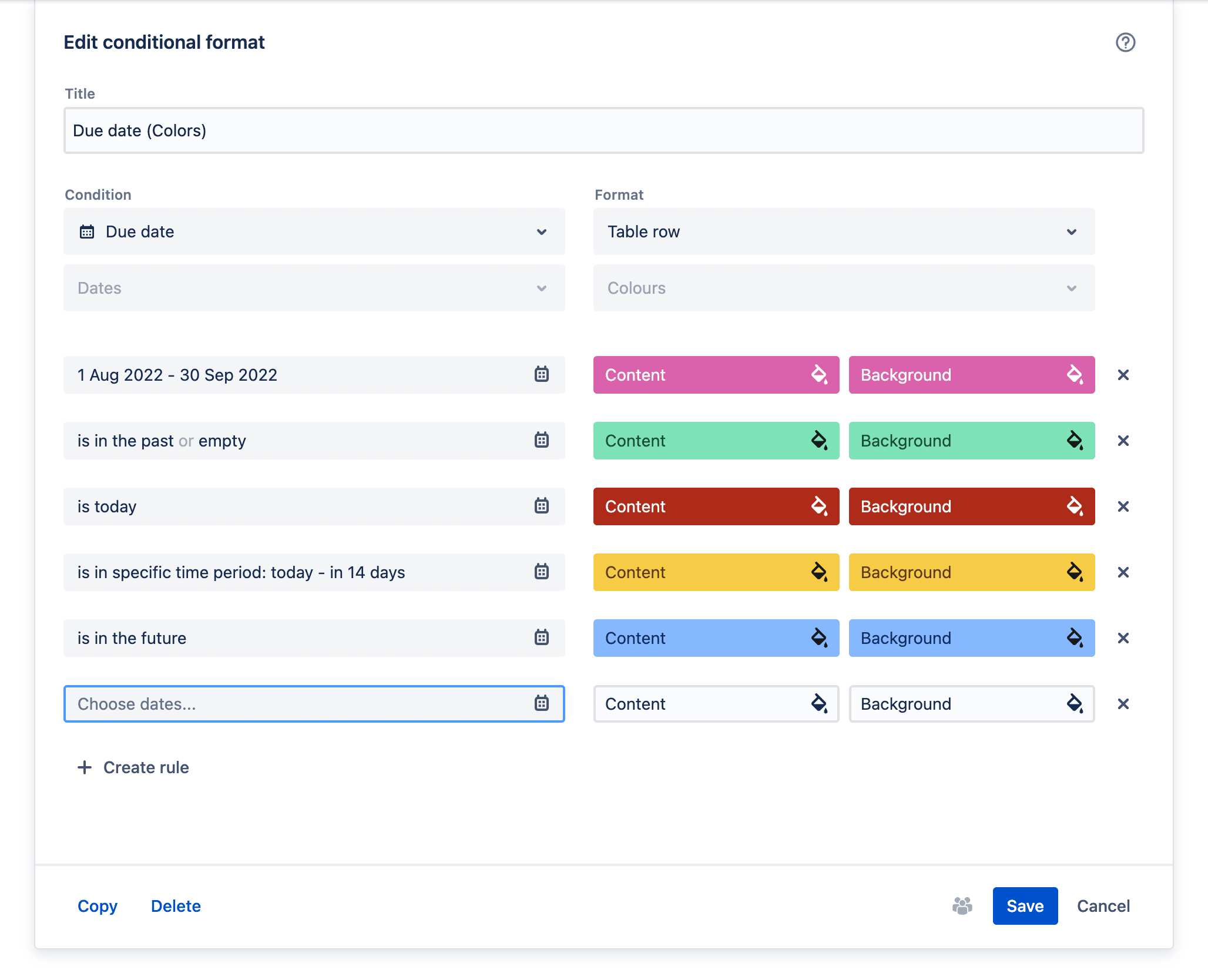 Edit conditional format